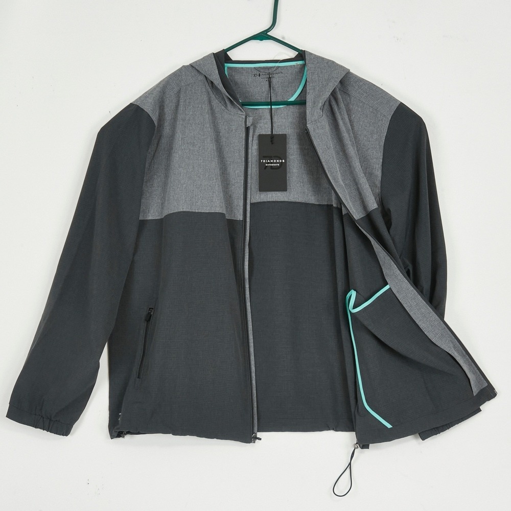 7 Diamonds Mens Oxygenate Full Zip Hoodie XL Grey‎ Black 4 Way Stretch Quick Dry - Picture 5 of 16